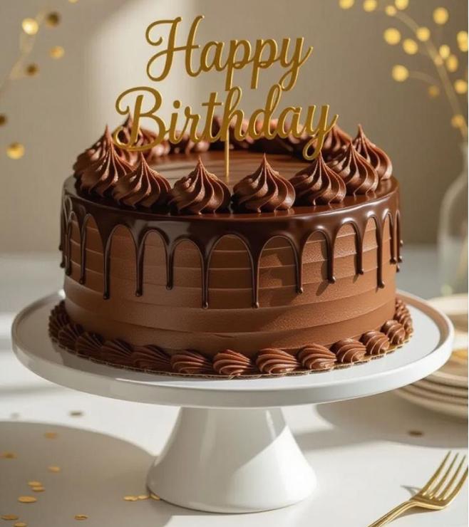 Golden drip chocolate birthday cake