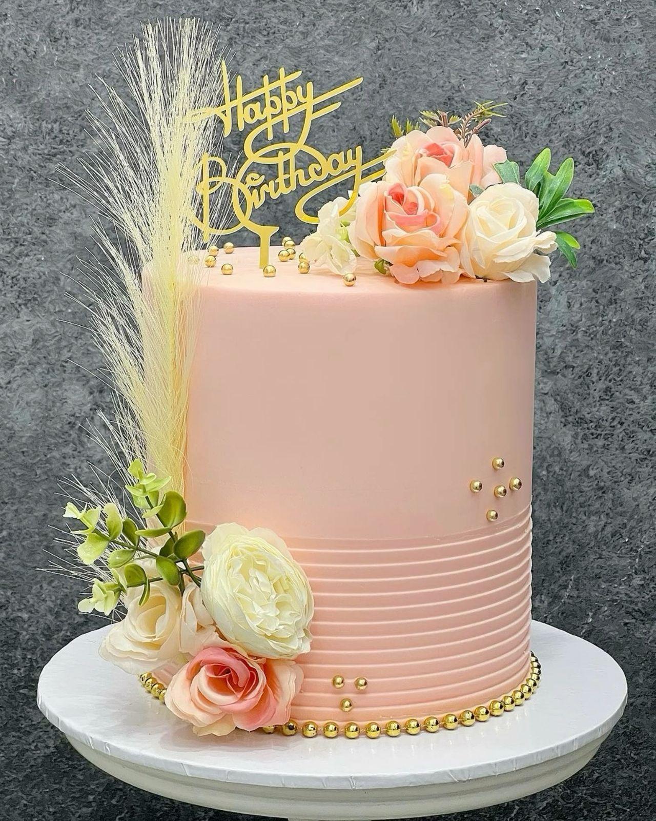 Rose gold floral birthday cake