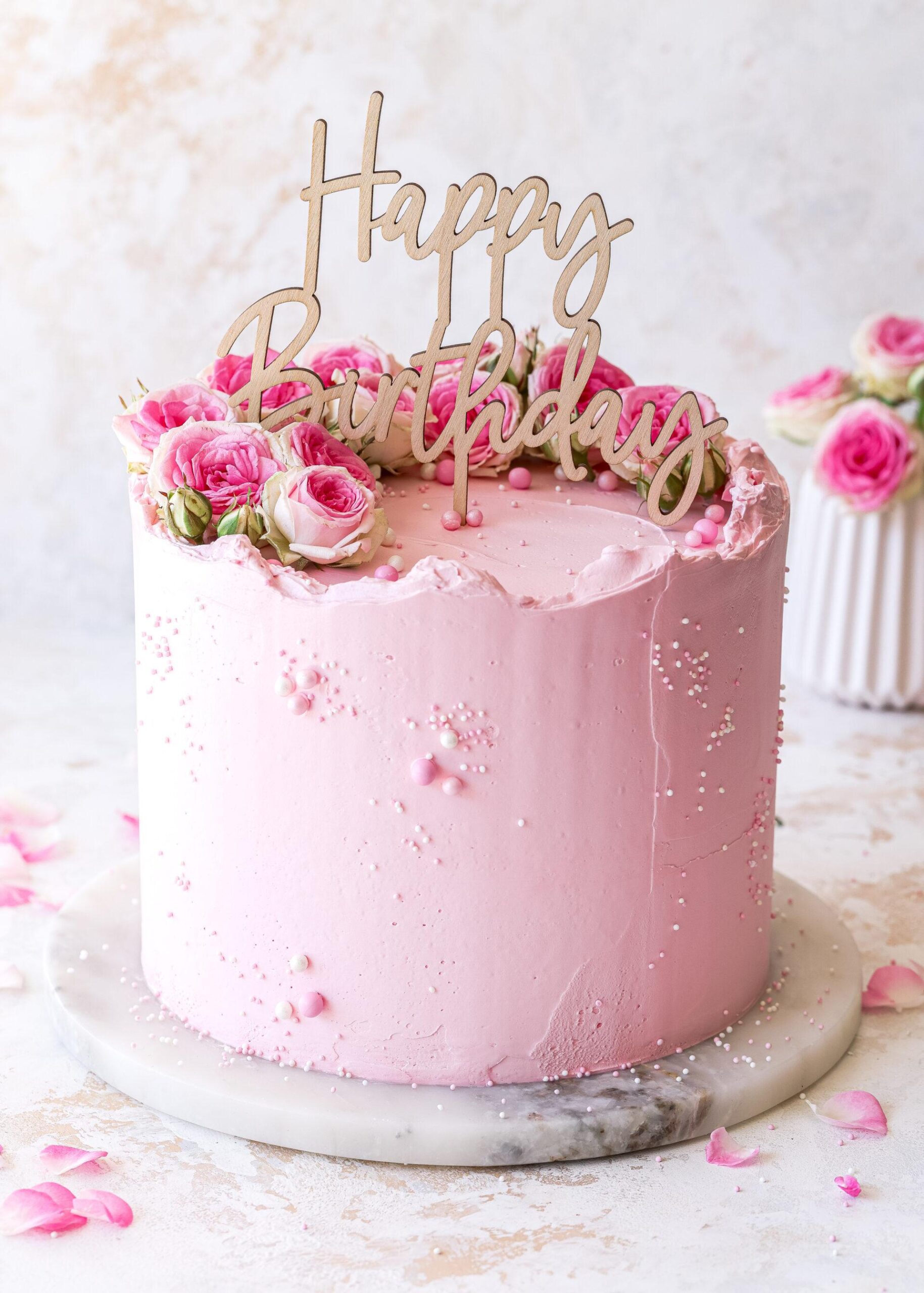 Pink rose birthday cake